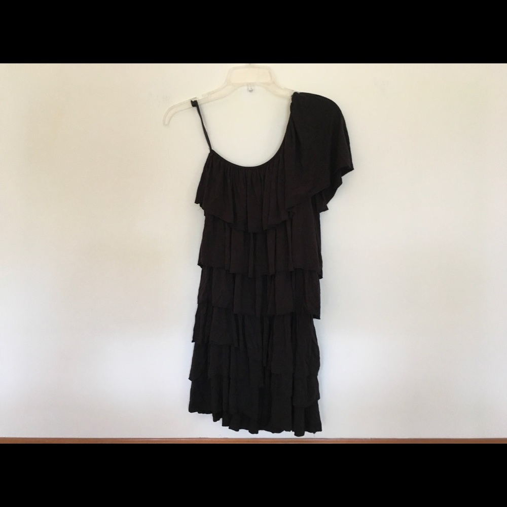 Black one shoulder top with ruffles top to bottom